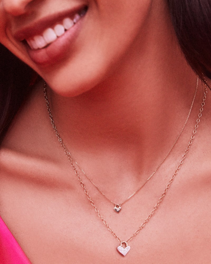  Pave Heart Padlock 14k Yellow Gold Pendant Necklace In White Diamond