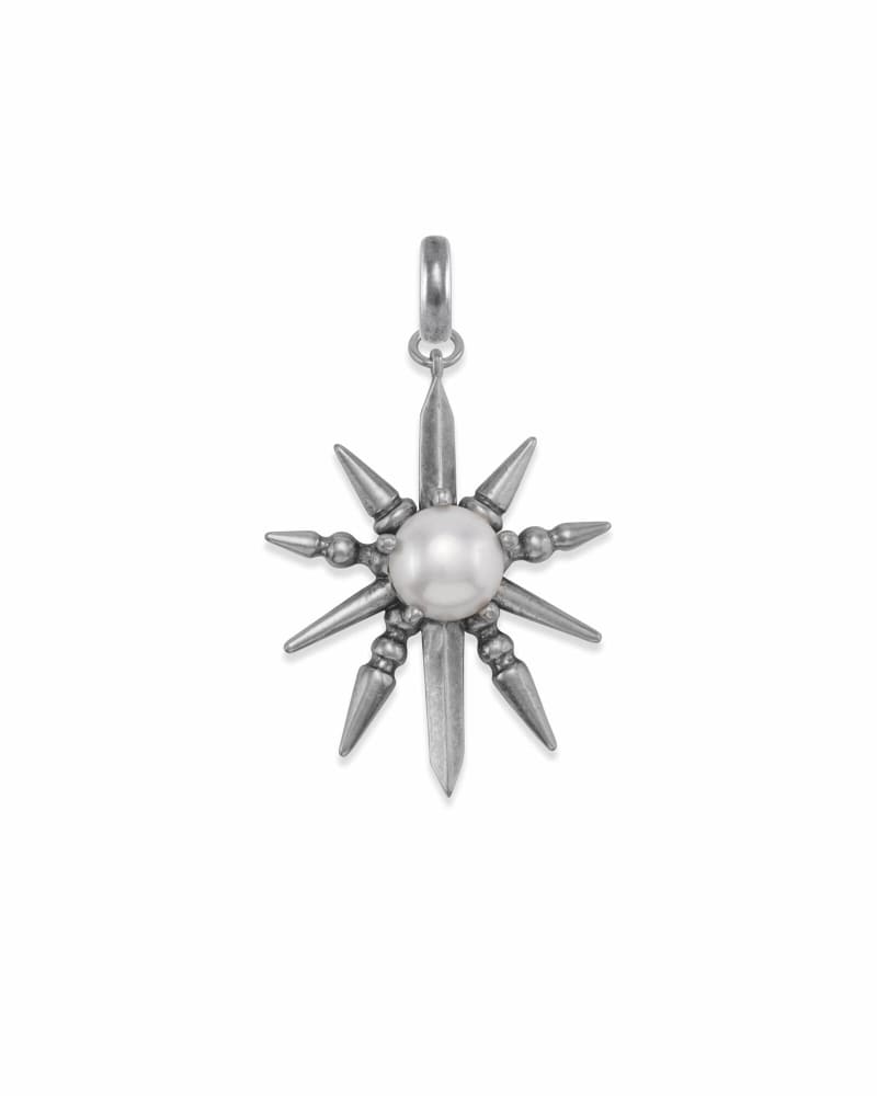  Sunburst With Pearl Charm In Vintage Silver