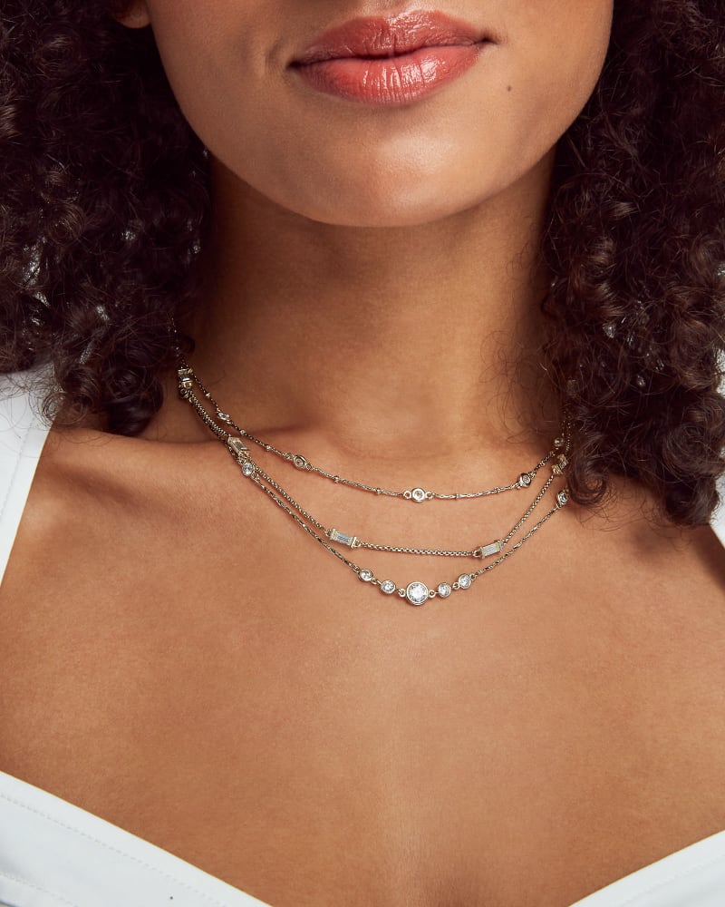  Rina Silver Multi Strand Necklace In Lustre Glass