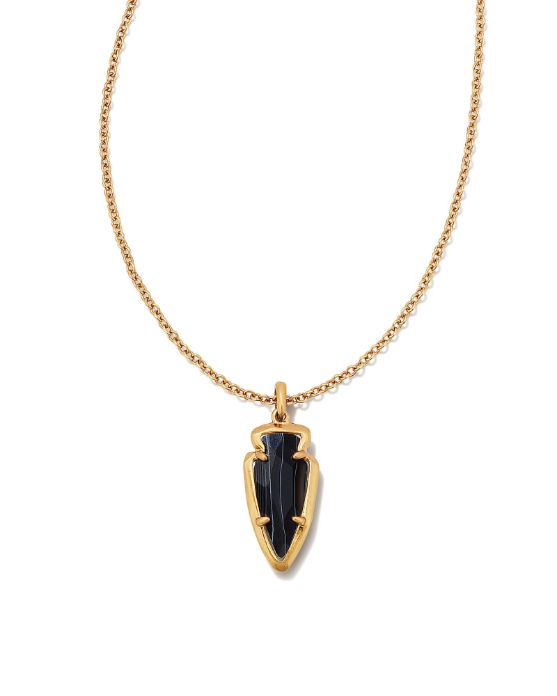  Skylar Vintage Gold Short Pendant Necklace In Black Banded Agate