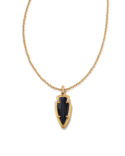  Skylar Vintage Gold Short Pendant Necklace In Black Banded Agate