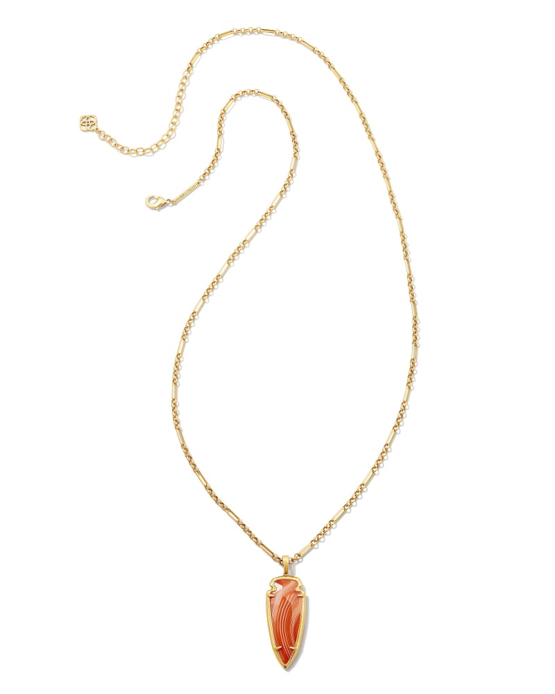  Skylar Vintage Gold Small Long Pendant In Orange Banded Agate