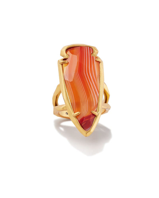  Skylar Vintage Gold Statement Ring In Orange Banded Agate