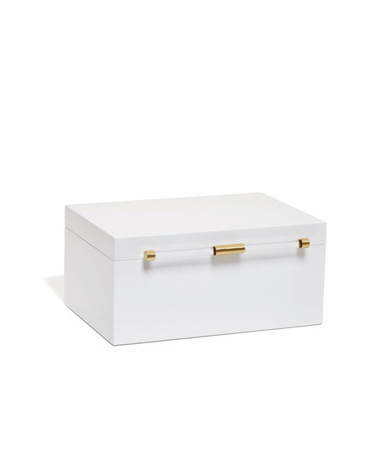  Medium Antique Brass Jewelry Box In White Lacquer