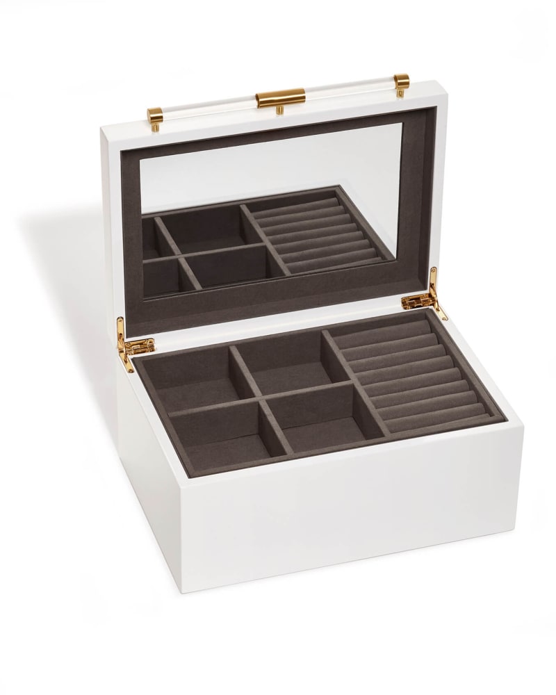  Medium Antique Brass Jewelry Box In White Lacquer
