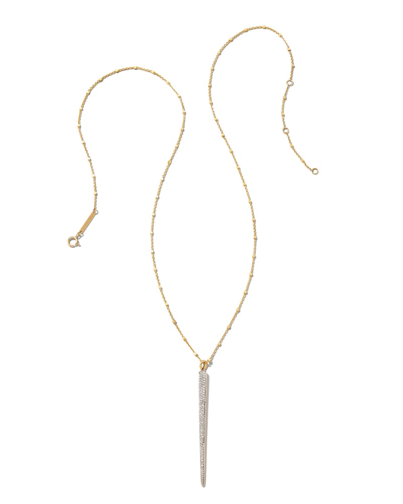  Spike 14k Yellow Gold Statement Necklace In White Diamond