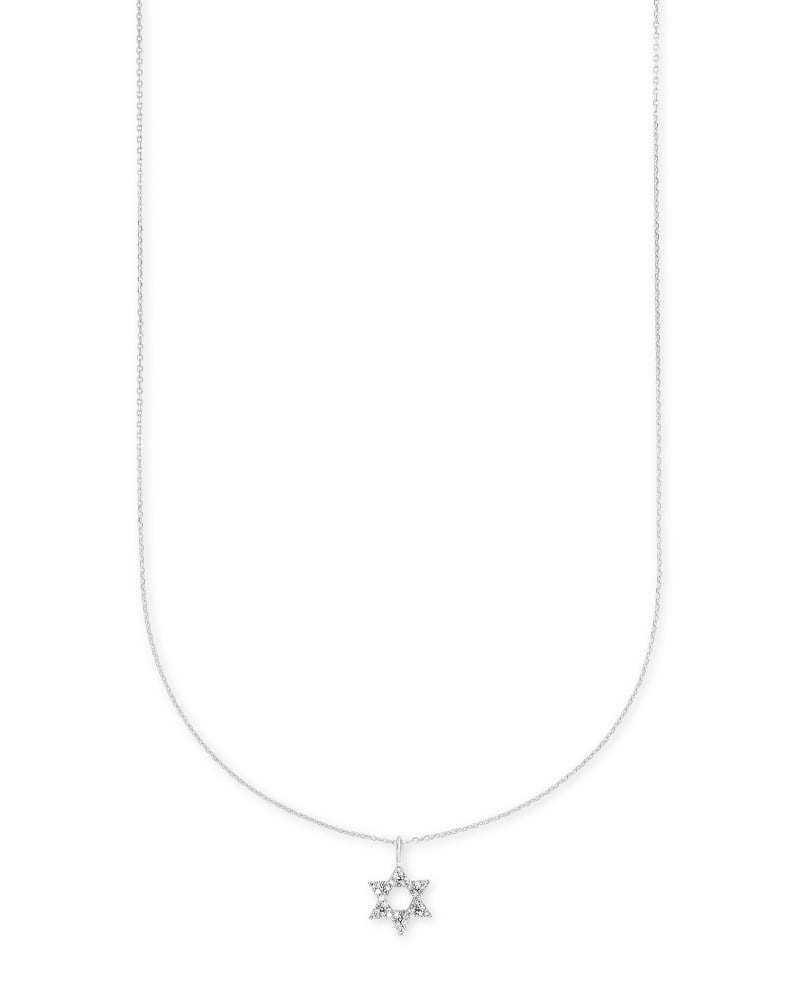  Star Of David 14k White Gold Pendant Necklace In White Diamonds