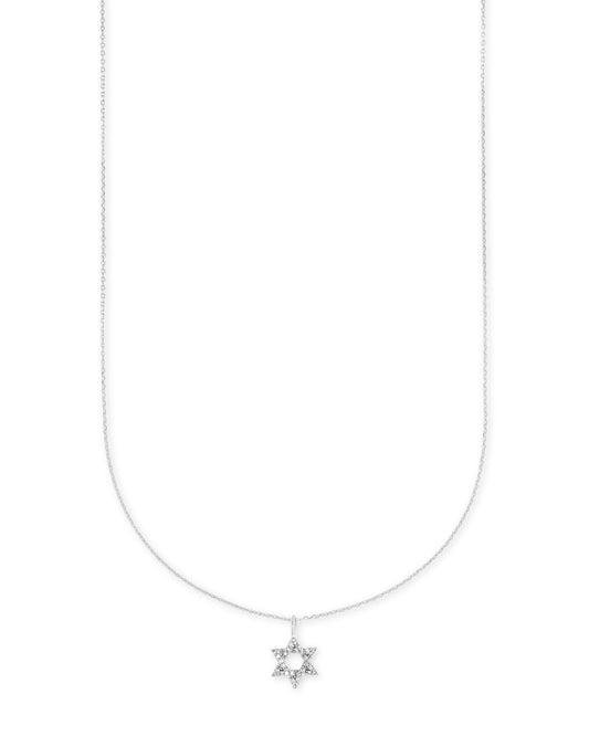  Star Of David 14k White Gold Pendant Necklace In White Diamonds