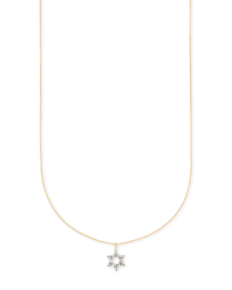  Star Of David 14k Yellow Gold Pendant Necklace In White Diamonds