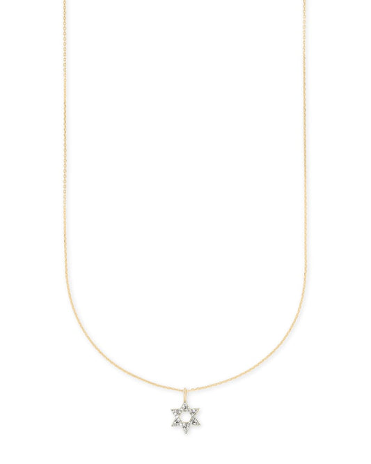  Star Of David 14k Yellow Gold Pendant Necklace In White Diamonds