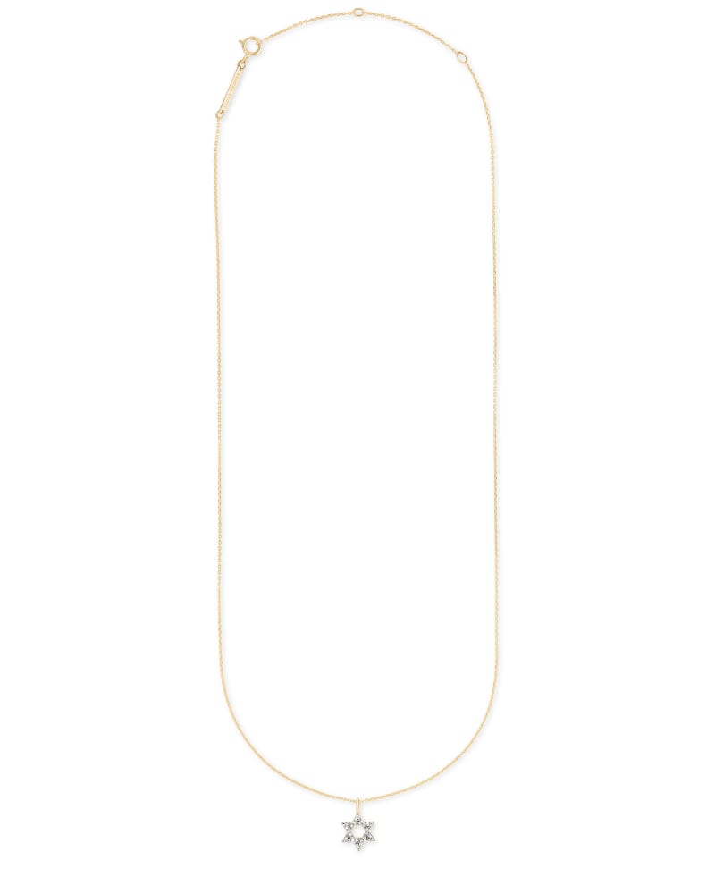  Star Of David 14k Yellow Gold Pendant Necklace In White Diamonds