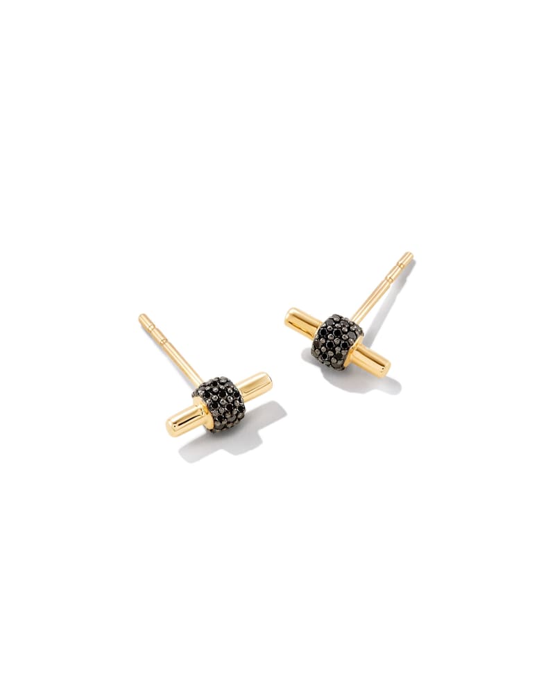  Stella 14k Yellow Gold Stud Earrings In Black Diamond