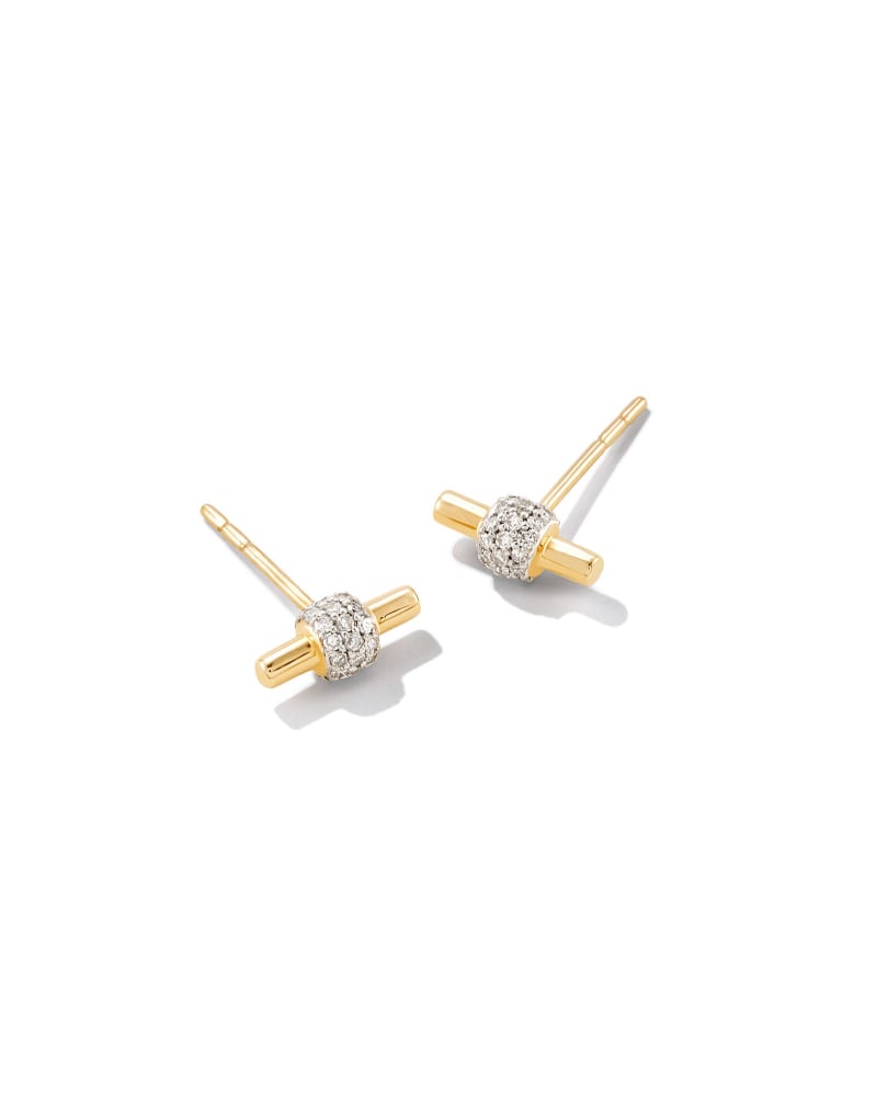  Stella 14k Yellow Gold Stud Earrings In White Diamond