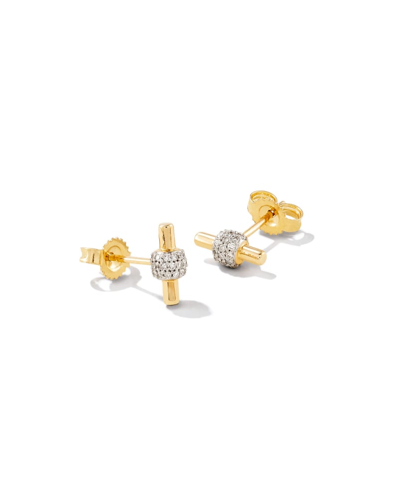  Stella 14k Yellow Gold Stud Earrings In White Diamond