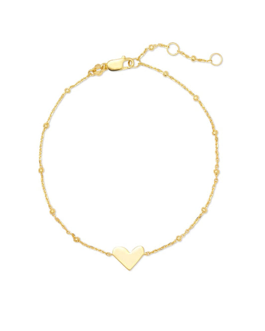  Ari Heart Delicate Chain Bracelet In 18k Yellow Gold Vermeil