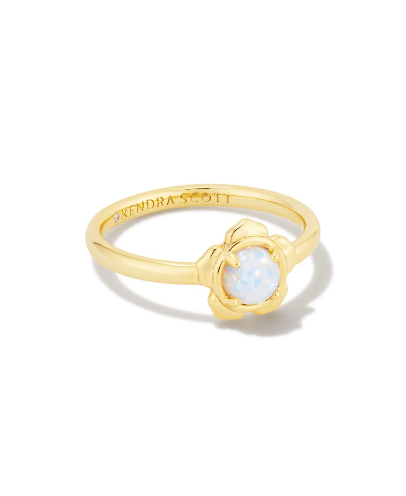  Susie Gold Band Ring In Bright White Kyocera Opal