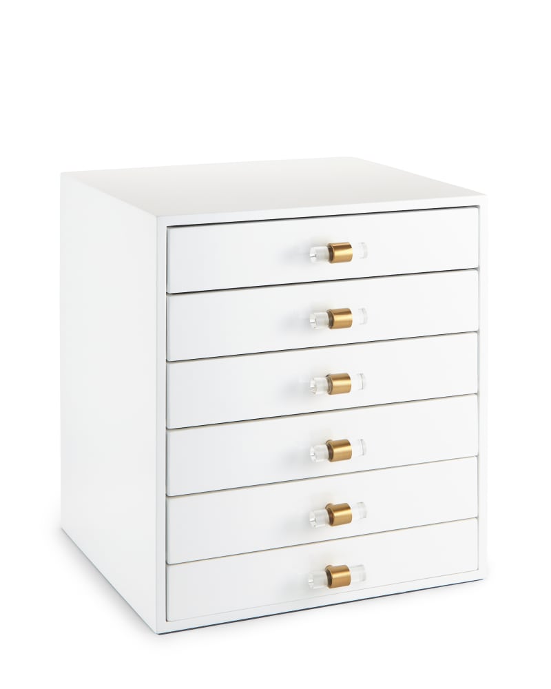  Tall Antique Brass Jewelry Box In White Lacquer