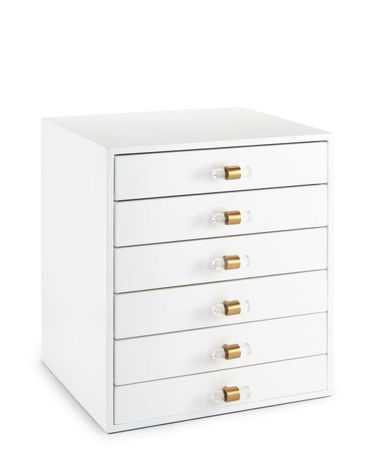  Tall Antique Brass Jewelry Box In White Lacquer