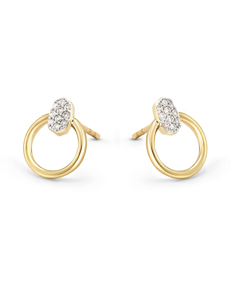  Tegan 14k Yellow Gold Stud Earrings In White Diamond