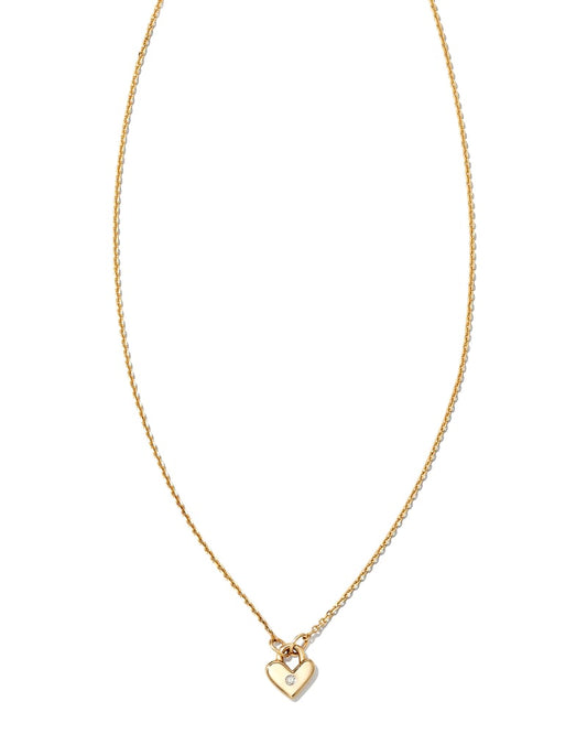  Tiny Heart Padlock 14k Yellow Gold Pendant Necklace In White Diamond