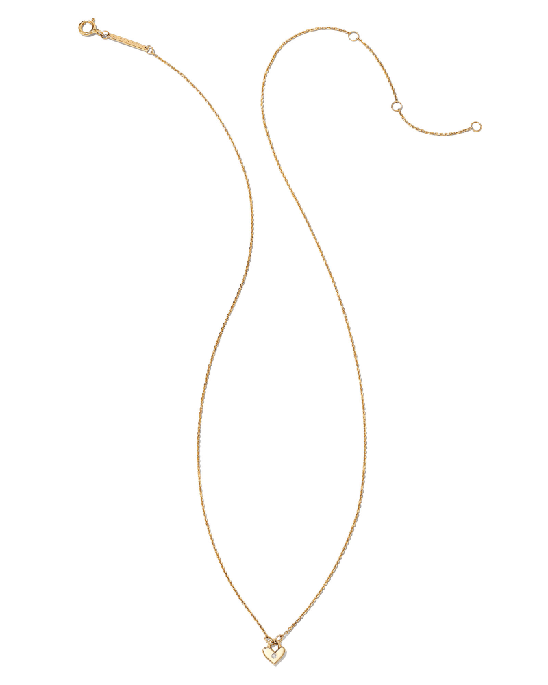  Tiny Heart Padlock 14k Yellow Gold Pendant Necklace In White Diamond