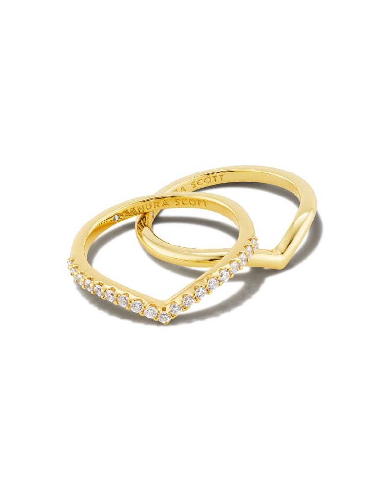  Wishbone Gold Ring Set In White Crystal