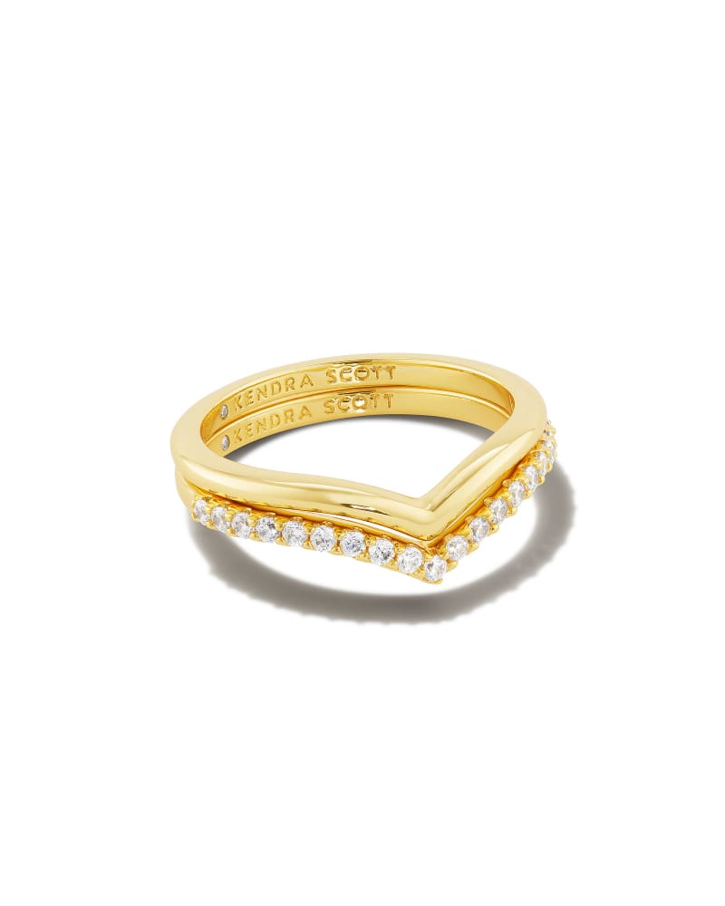  Wishbone Gold Ring Set In White Crystal